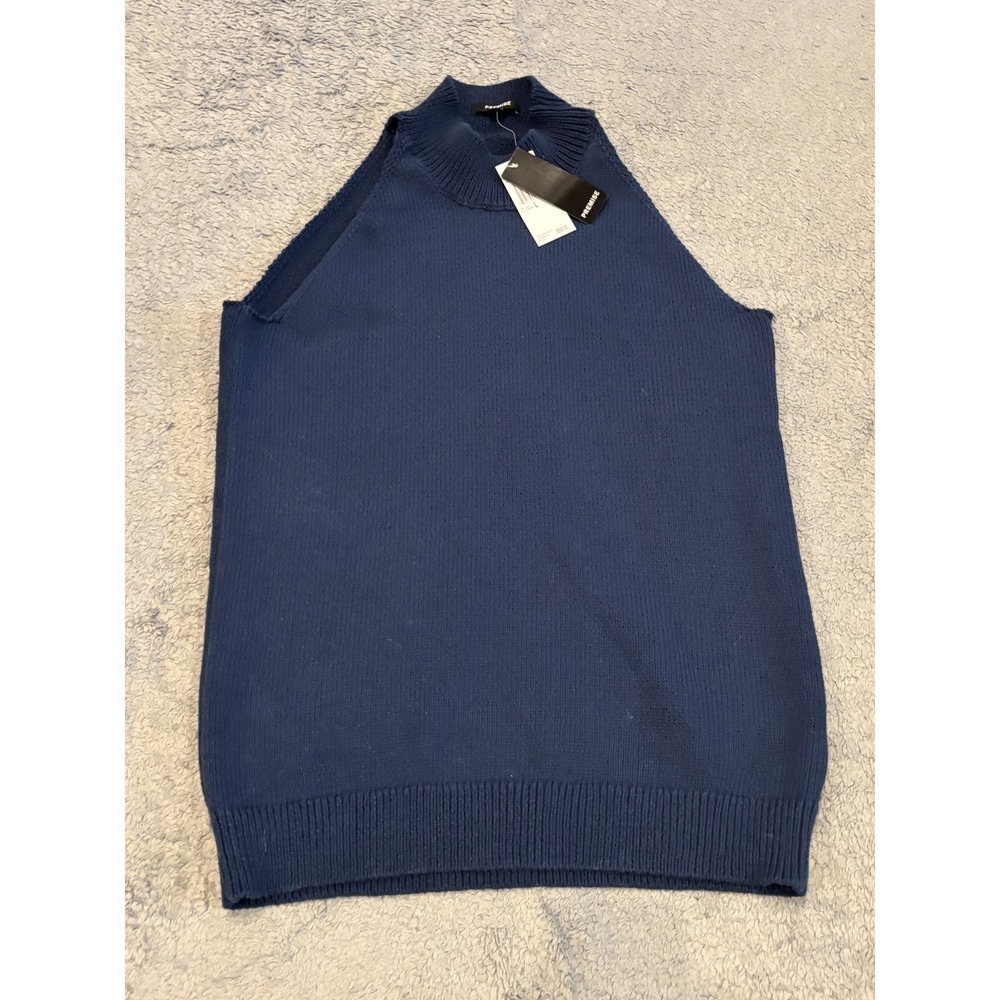 NWT Premise Sweater Womens Large Navy Blue Sleeveless Mock Neck Pullover Casual